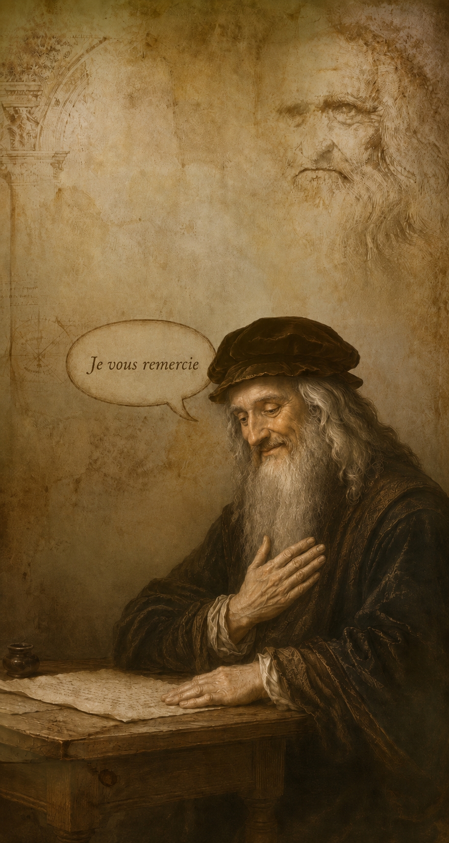 Léonard de Vinci remercie le visiteur