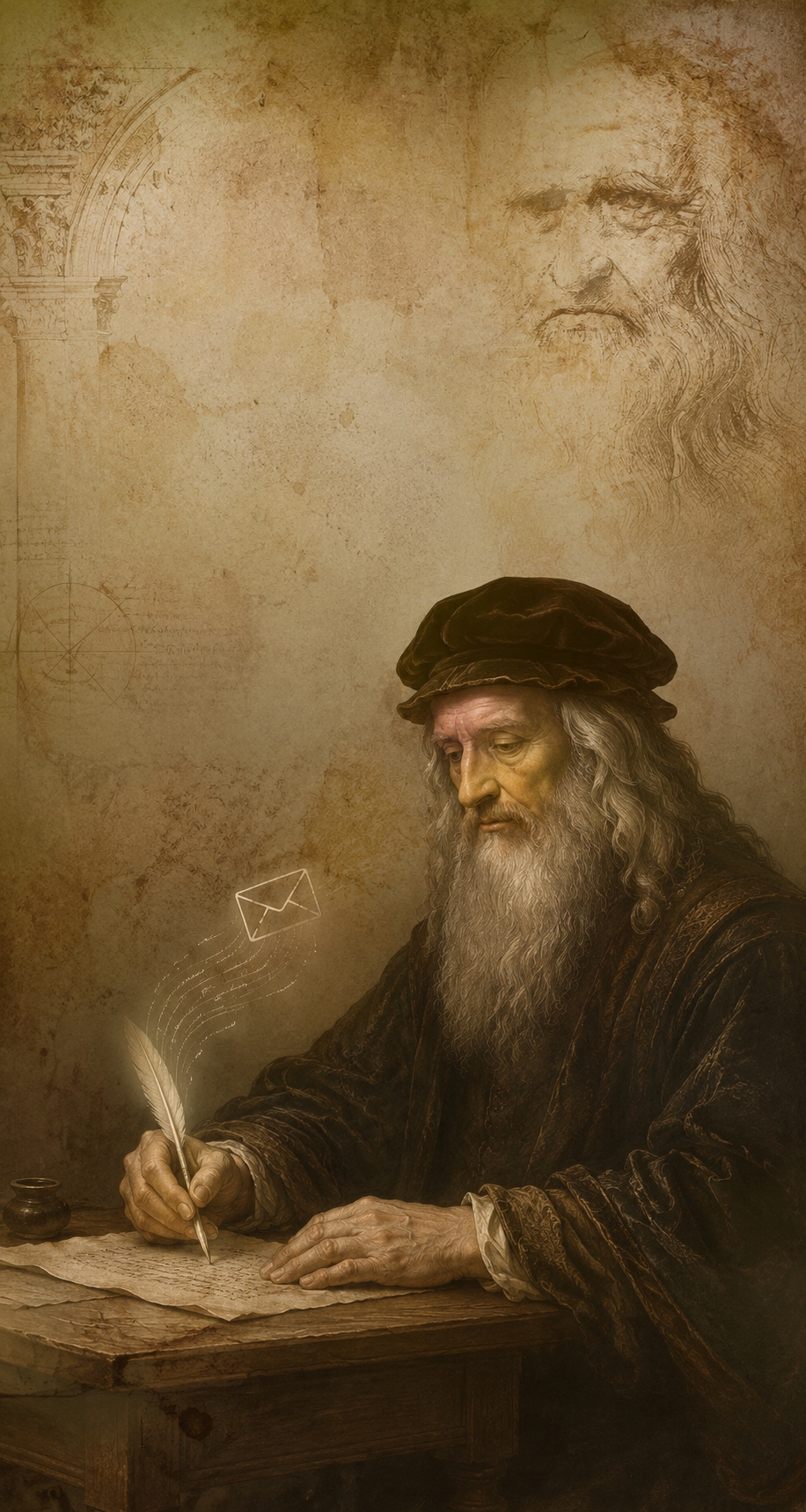 Léonard de Vinci écrivant une lettre